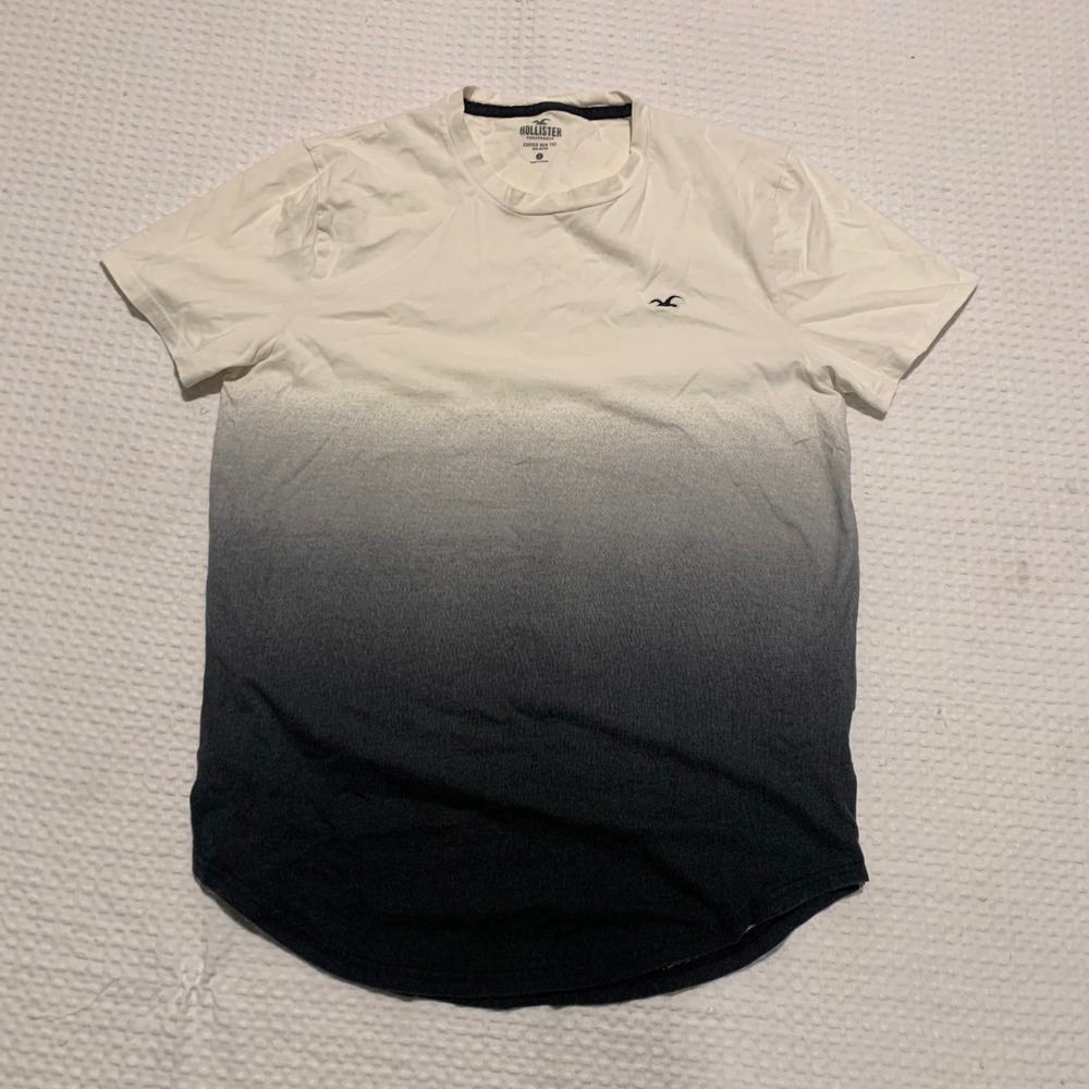Hollister Mens Ombre Curved Hem Tee White Navy Blue Cotton Shirt Large L